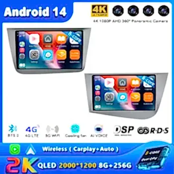 Автомобильное радио Android 14 для Seat Leon 2 MK2 2005 2006 2007-2012 Carplay Навигация GPS Мультимедийный плеер WiFi + 4G Стерео BT 2 DIN