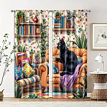 Фильтрующие шторы черный мультяшный кот